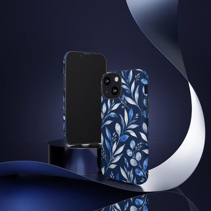Blue Hour Botanical iPhone Tough Case | Blue Botanical Leaf Pattern