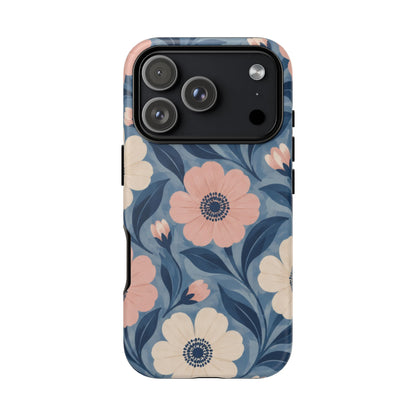 Petal Mosaic iPhone Tough Case | Pink & Ivory Floral on Blue