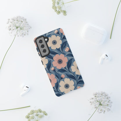 Petal Mosaic Samsung Galaxy Tough Case | Pink & Ivory Floral on Blue