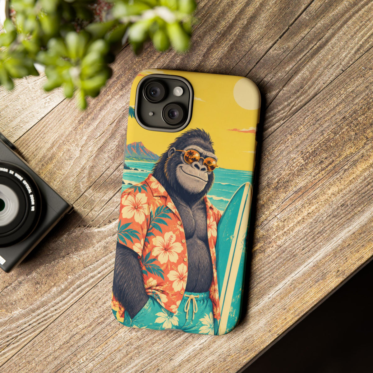 Banana Break iPhone Tough Case | Retro Surf Gorilla Art