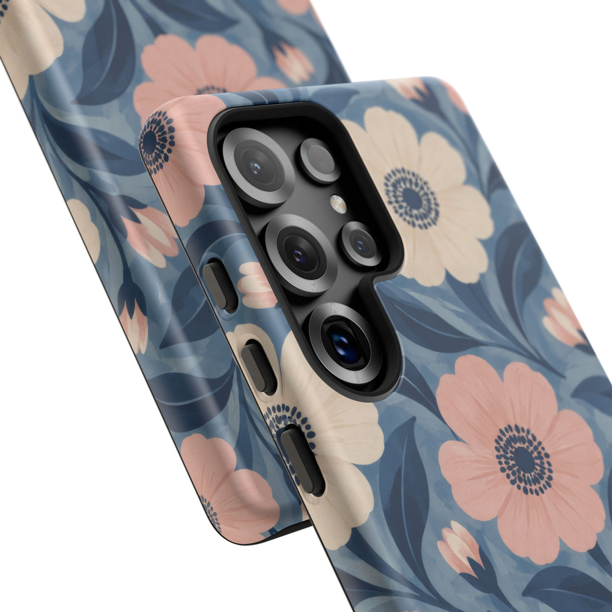 Petal Mosaic Samsung Galaxy Tough Case | Pink & Ivory Floral on Blue