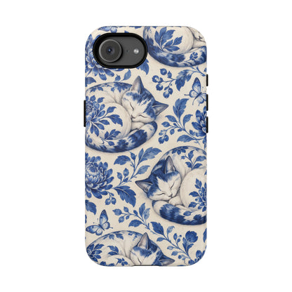 Porcelain Paws iPhone Tough Case | blue cat pattern
