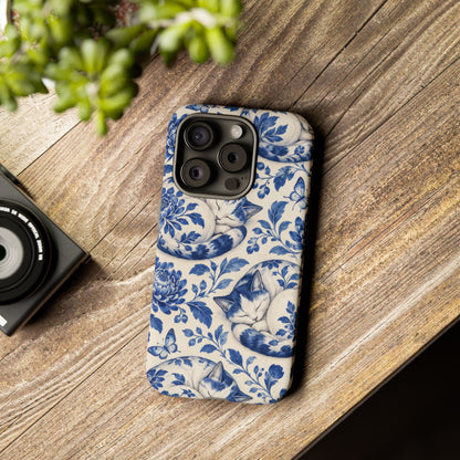 Porcelain Paws iPhone Tough Case | blue cat pattern