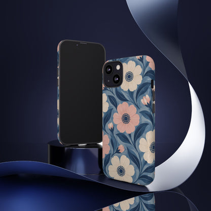 Petal Mosaic iPhone Tough Case | Pink & Ivory Floral on Blue