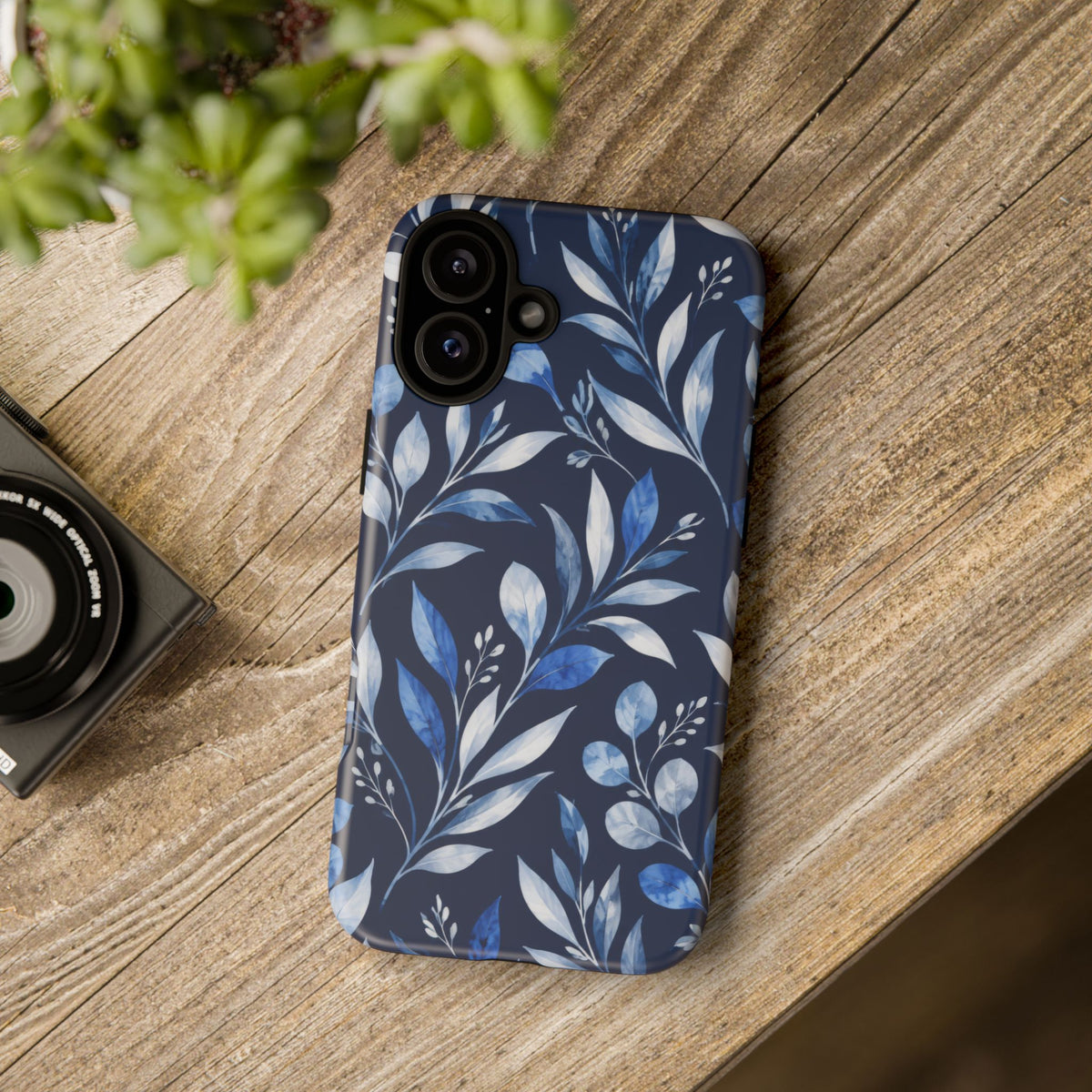 Blue Hour Botanical iPhone Tough Case | Blue Botanical Leaf Pattern