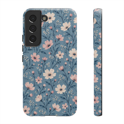 Blue Meadow Samsung Galaxy Tough Case | Pink & Ivory Floral on Blue