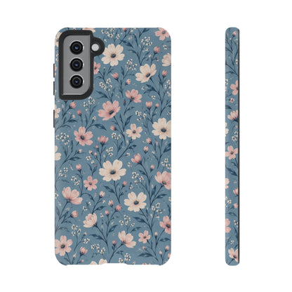 Blue Meadow Samsung Galaxy Tough Case | Pink & Ivory Floral on Blue