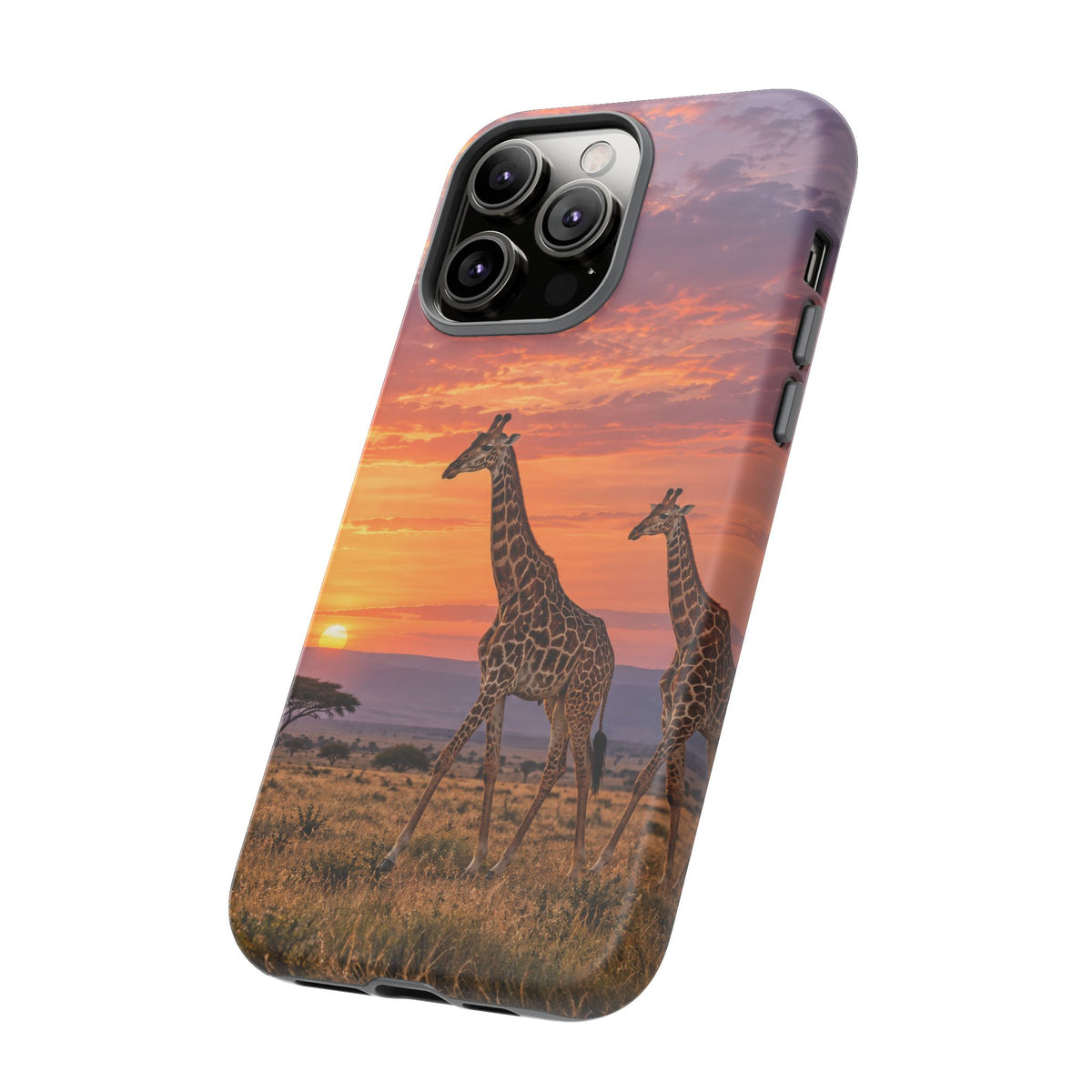 Giraffes in Rose Light iPhone Tough Case | giraffe landscape
