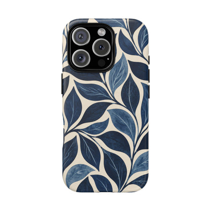 Indigo Folia iPhone Tough Case | Indigo & Ivory Leaf Pattern