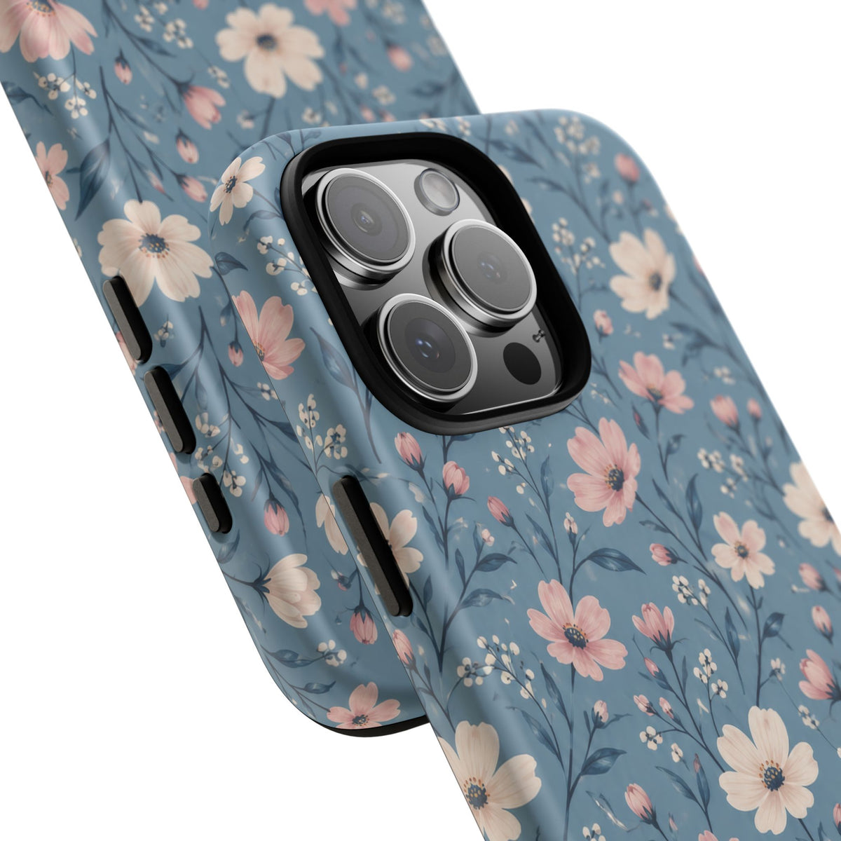 Blue Meadow iPhone Tough Case | Pink & Ivory Floral on Blue