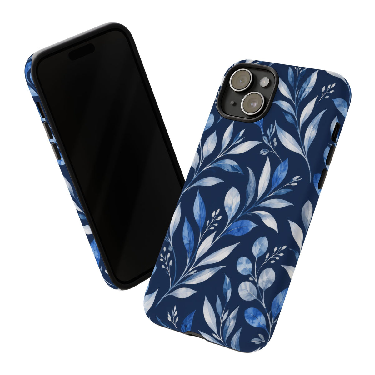 Blue Hour Botanical iPhone Tough Case | Blue Botanical Leaf Pattern