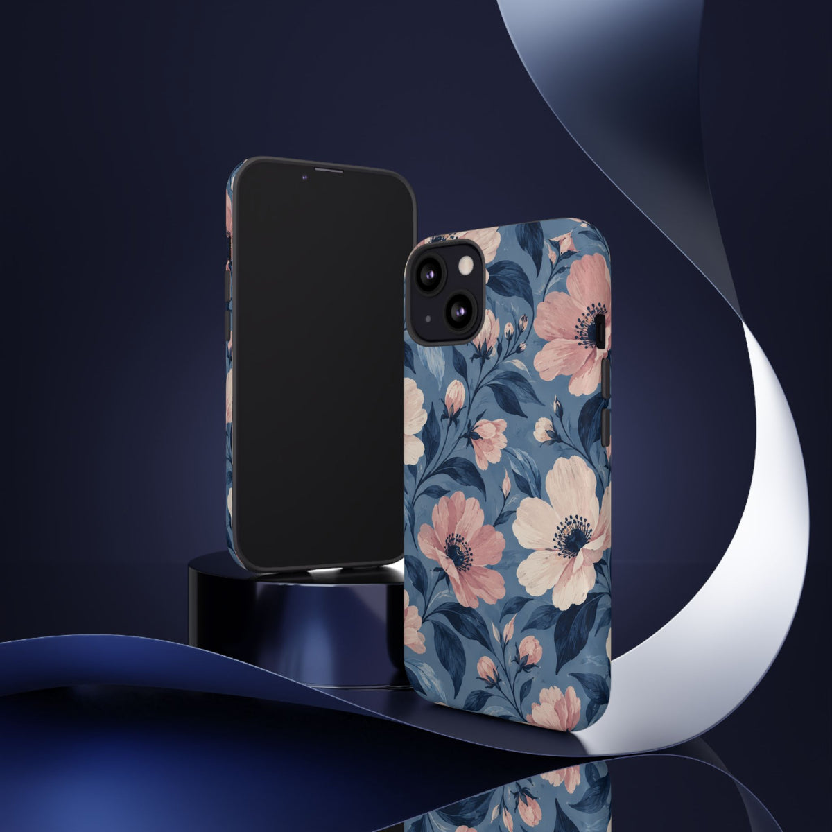 Dusk Blossom iPhone Tough Case | Pink & Ivory Floral on Blue