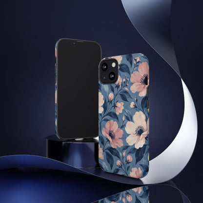 Dusk Blossom iPhone Tough Case | Pink & Ivory Floral on Blue