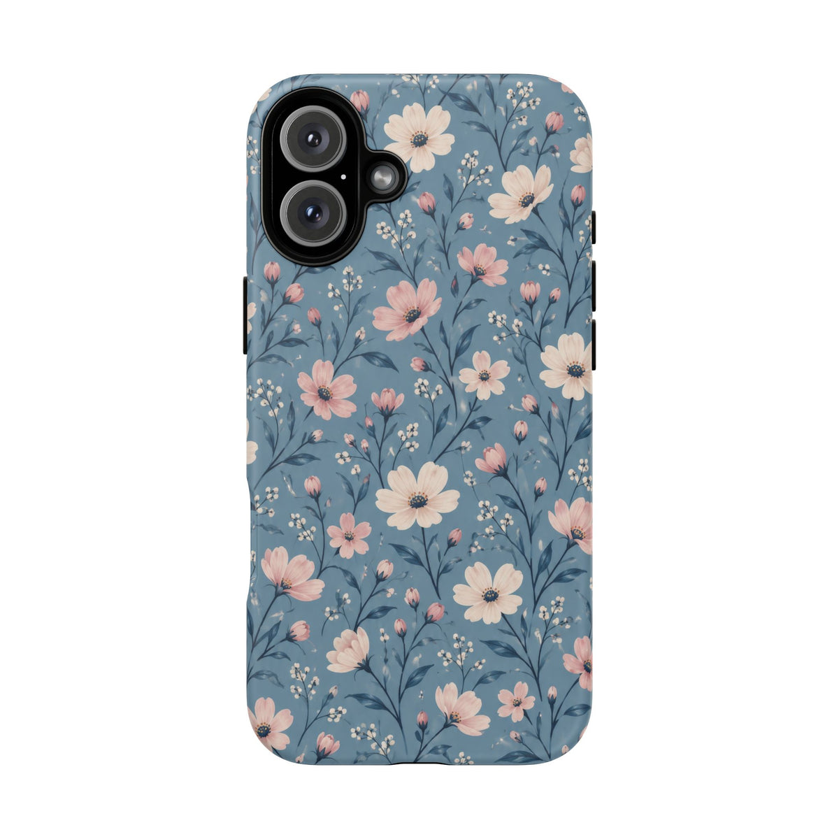 Blue Meadow iPhone Tough Case | Pink & Ivory Floral on Blue