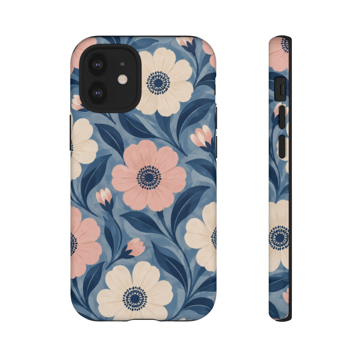 Petal Mosaic iPhone Tough Case | Pink & Ivory Floral on Blue