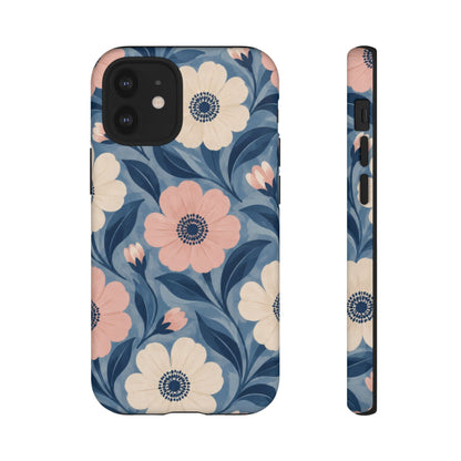 Petal Mosaic iPhone Tough Case | Pink & Ivory Floral on Blue