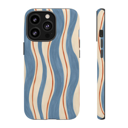 Blue Wavy Stripe iPhone Tough Case | Riviera Ribbons