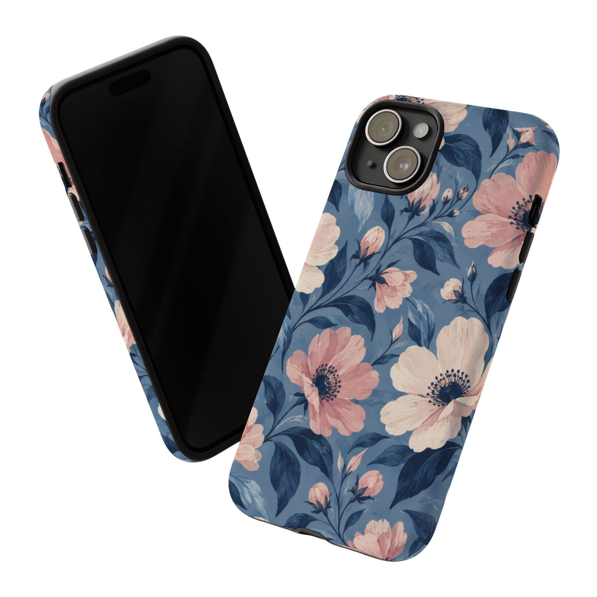 Dusk Blossom iPhone Tough Case | Pink & Ivory Floral on Blue