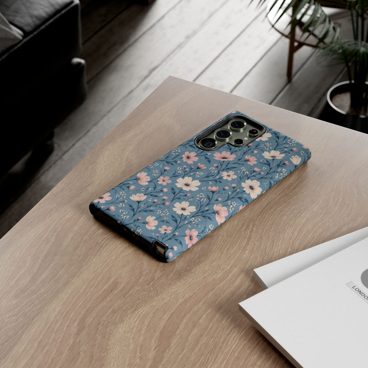 Blue Meadow Samsung Galaxy Tough Case | Pink & Ivory Floral on Blue