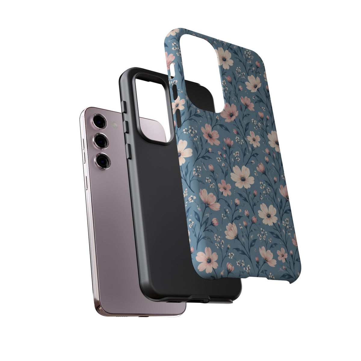 Blue Meadow Samsung Galaxy Tough Case | Pink & Ivory Floral on Blue