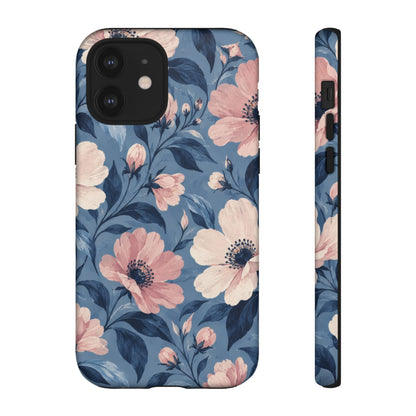 Dusk Blossom iPhone Tough Case | Pink & Ivory Floral on Blue
