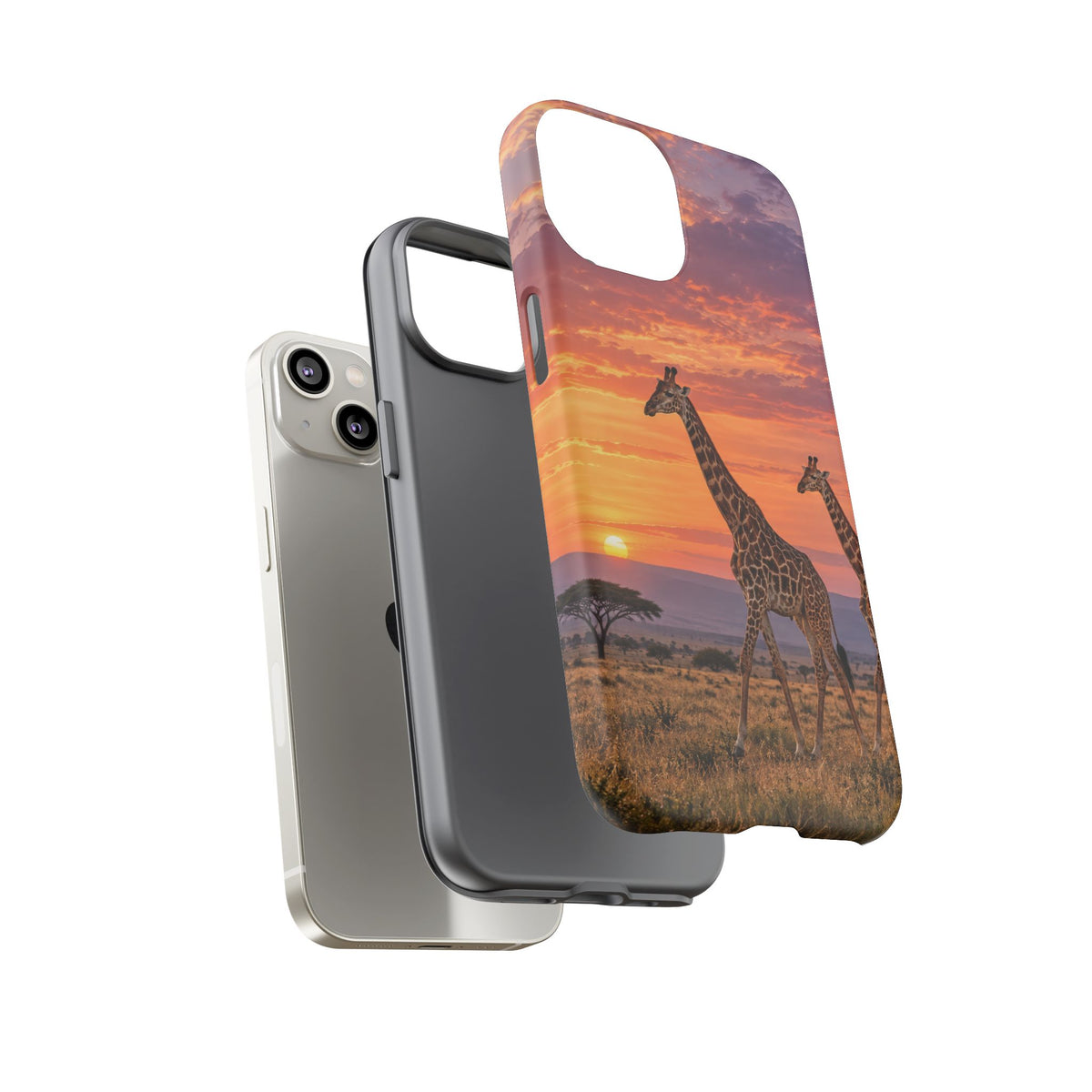 Giraffes in Rose Light iPhone Tough Case | giraffe landscape