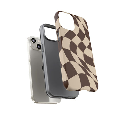 Espresso Wave iPhone Tough Case | brown checkerboard
