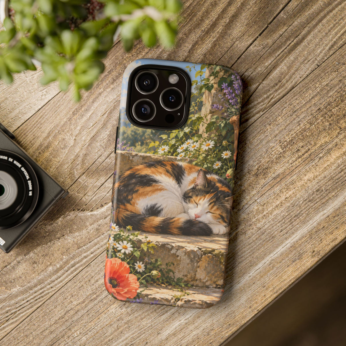 Garden Nap iPhone Tough Case | calico cat