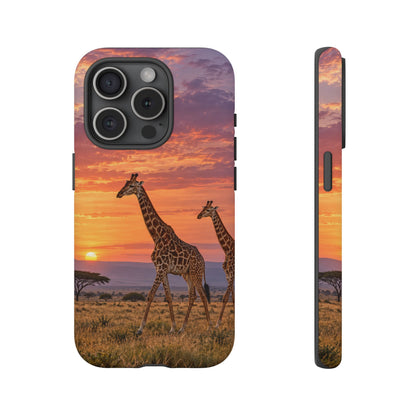 Giraffes in Rose Light iPhone Tough Case | giraffe landscape
