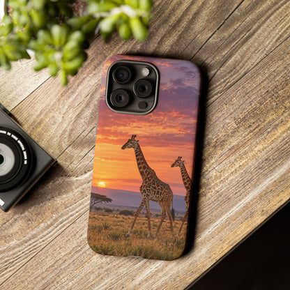 Giraffes in Rose Light iPhone Tough Case | giraffe landscape