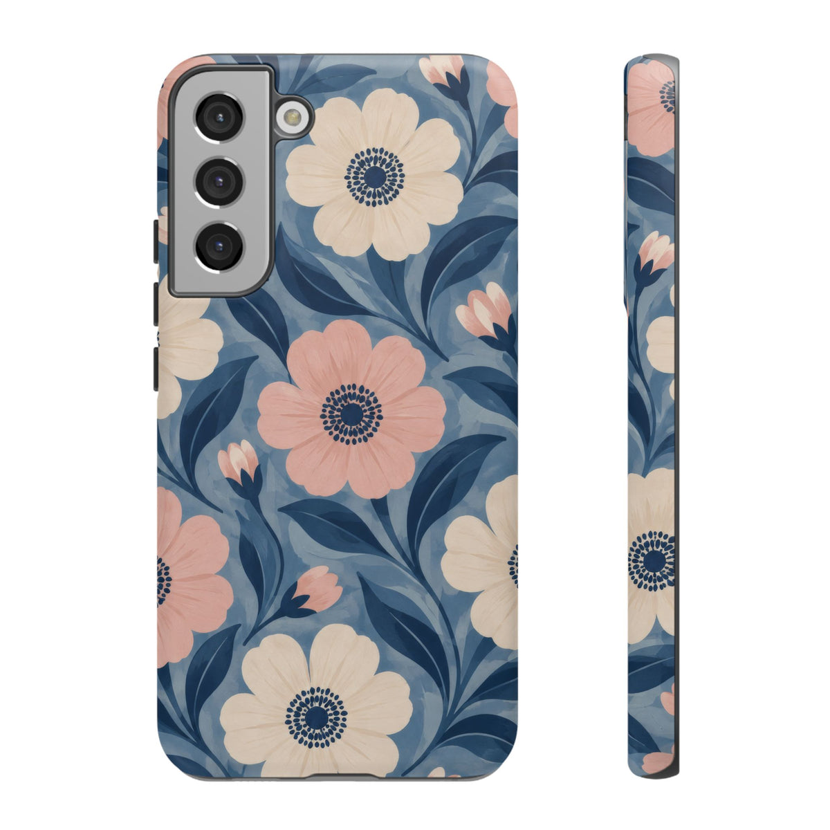 Petal Mosaic Samsung Galaxy Tough Case | Pink & Ivory Floral on Blue