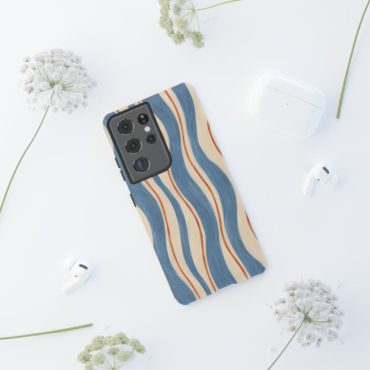 Blue Wavy Stripe Samsung Galaxy Tough Case | Riviera Ribbons