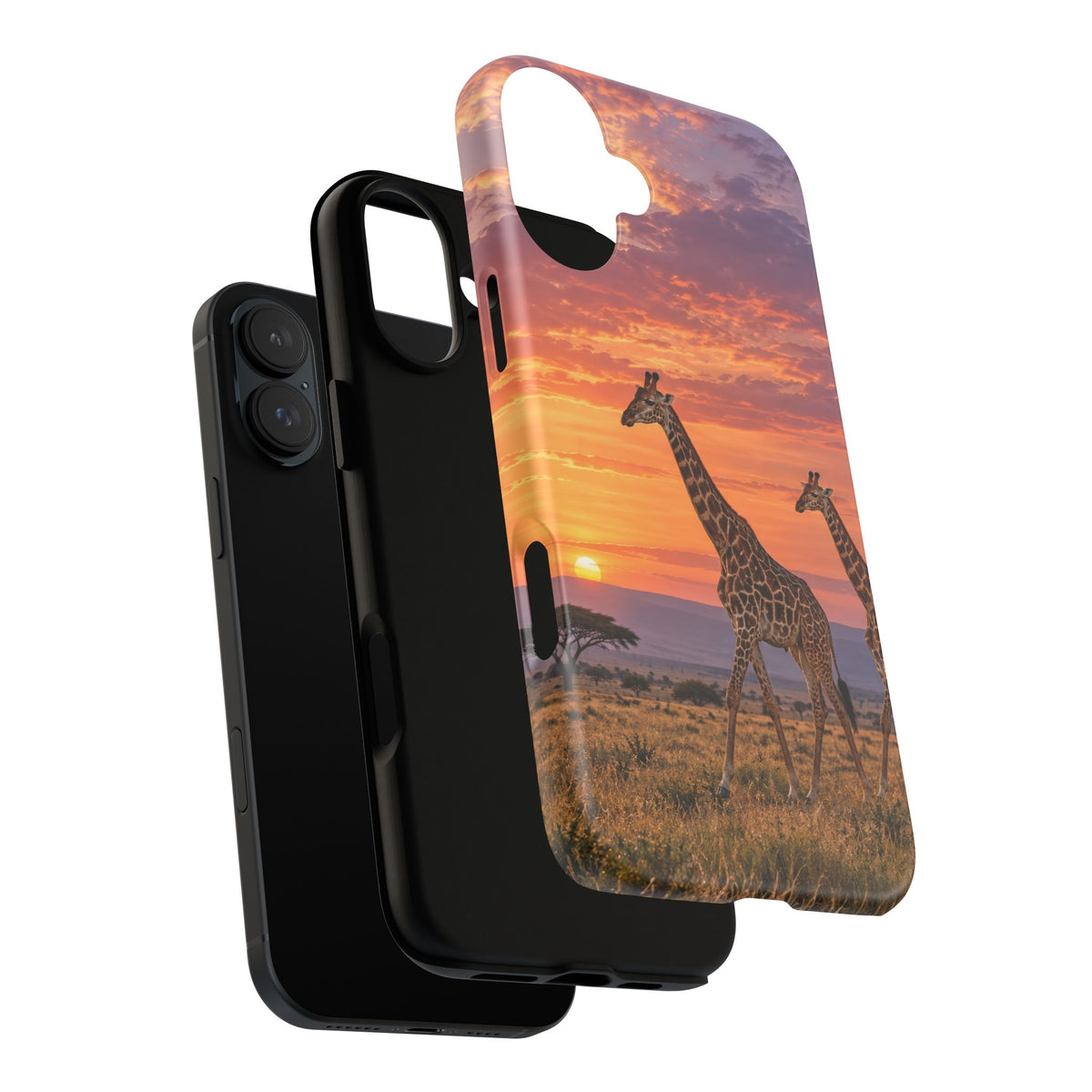 Giraffes in Rose Light iPhone Tough Case | giraffe landscape