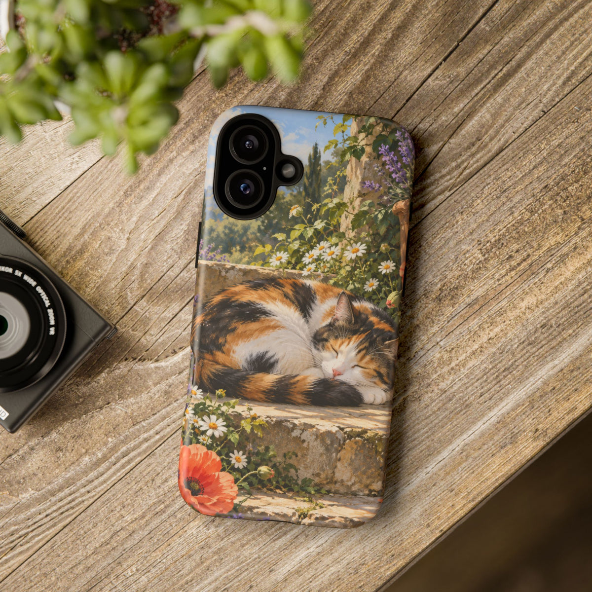 Garden Nap iPhone Tough Case | calico cat