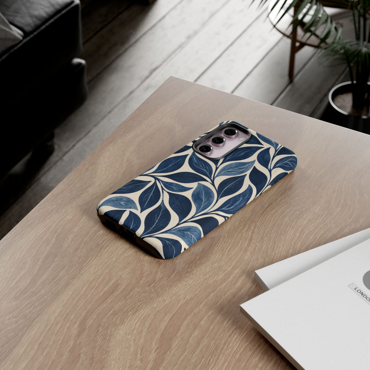 Indigo Folia Samsung Galaxy Tough Case | Indigo & Ivory Leaf Pattern