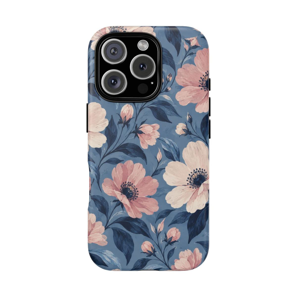 Dusk Blossom iPhone Tough Case | Pink & Ivory Floral on Blue