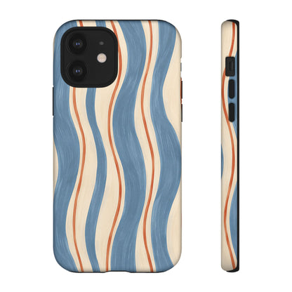 Blue Wavy Stripe iPhone Tough Case | Riviera Ribbons
