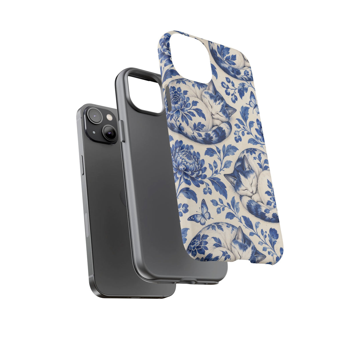 Porcelain Paws iPhone Tough Case | blue cat pattern