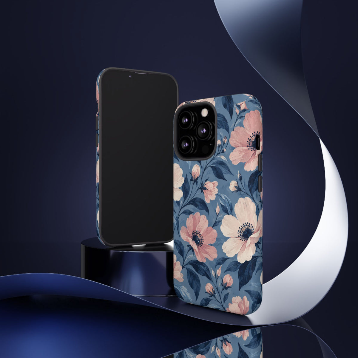 Dusk Blossom iPhone Tough Case | Pink & Ivory Floral on Blue