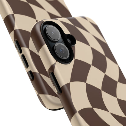 Espresso Wave iPhone Tough Case | brown checkerboard