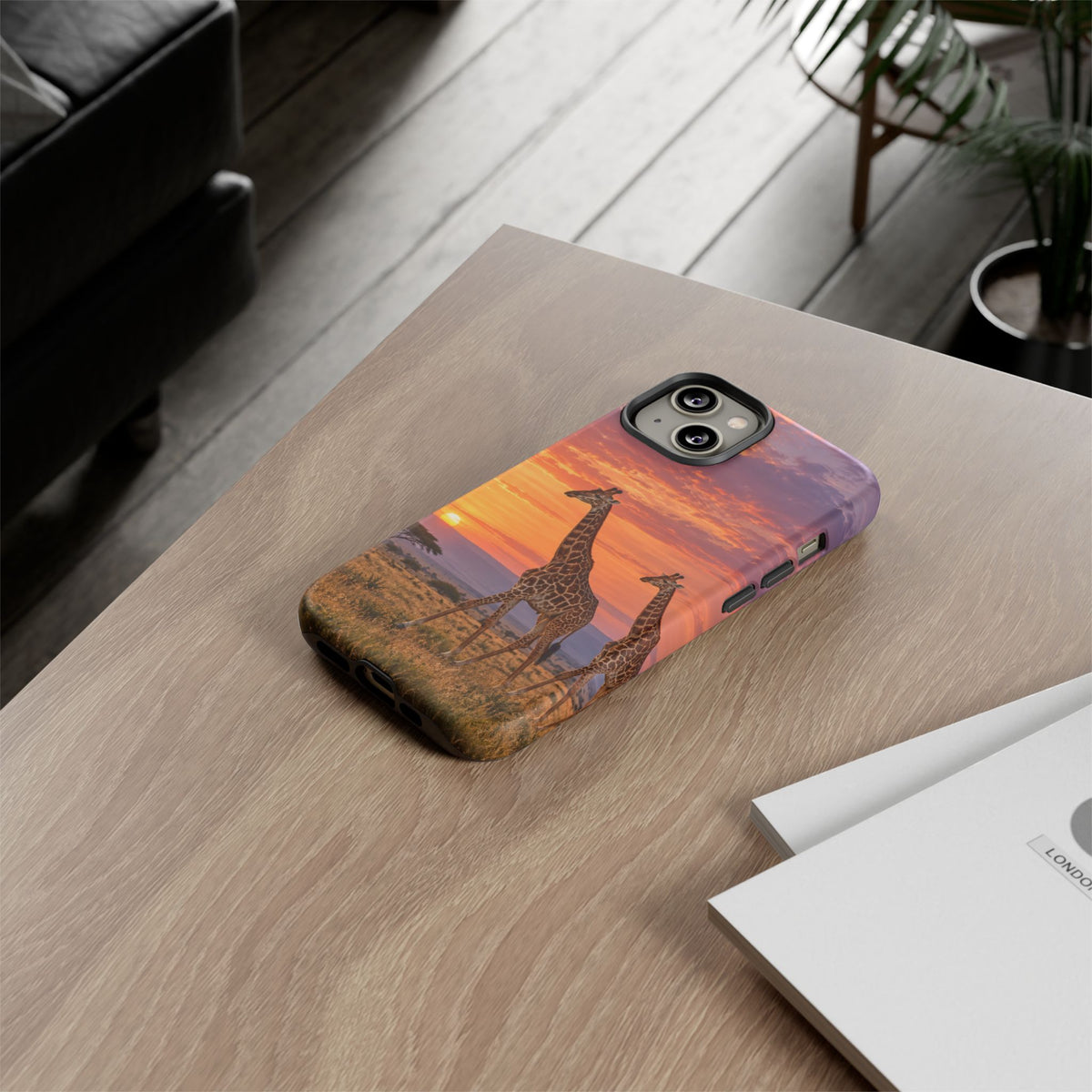 Giraffes in Rose Light iPhone Tough Case | giraffe landscape