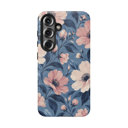 Dusk Blossom Samsung Galaxy Tough Case | Pink & Ivory Floral on Blue