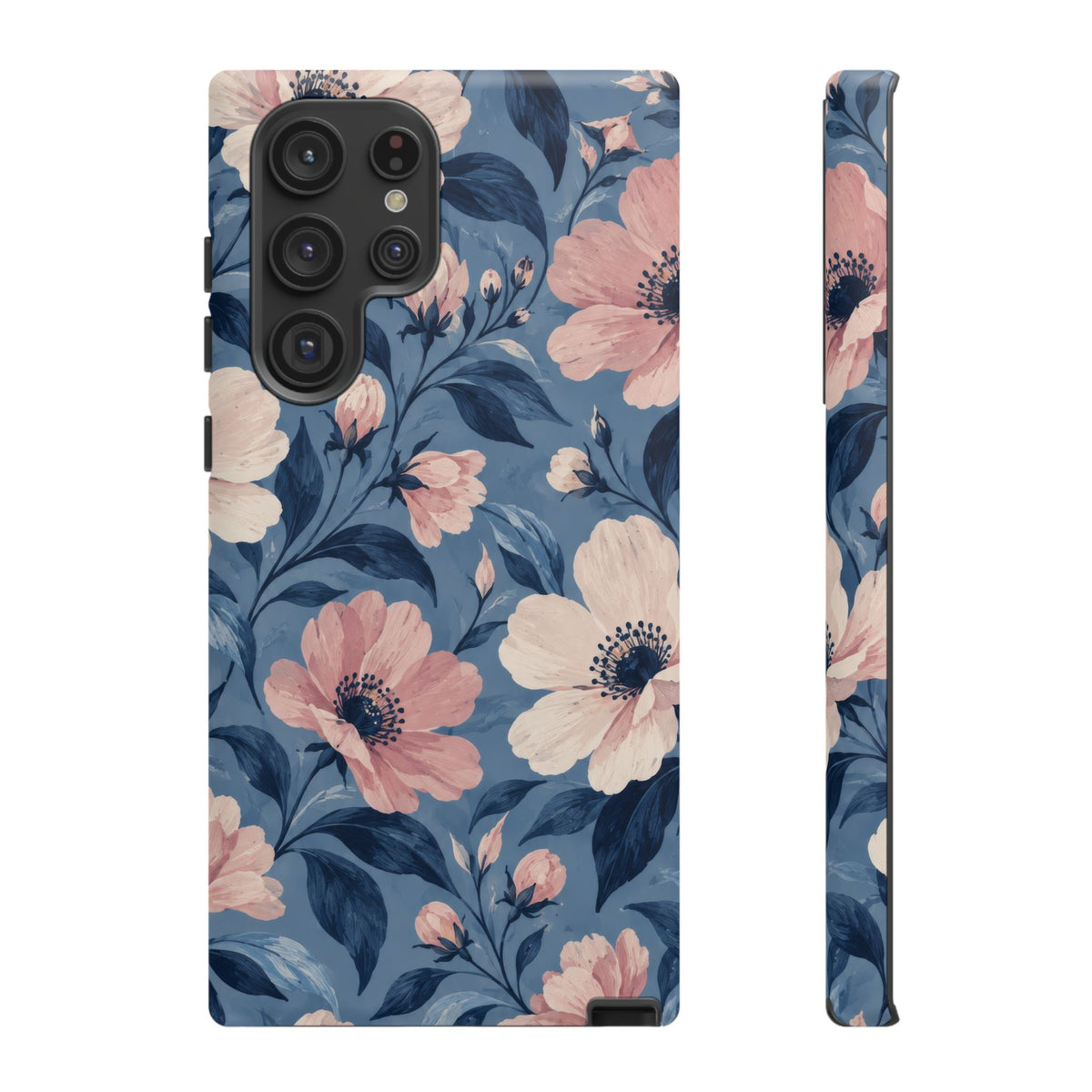 Dusk Blossom Samsung Galaxy Tough Case | Pink & Ivory Floral on Blue