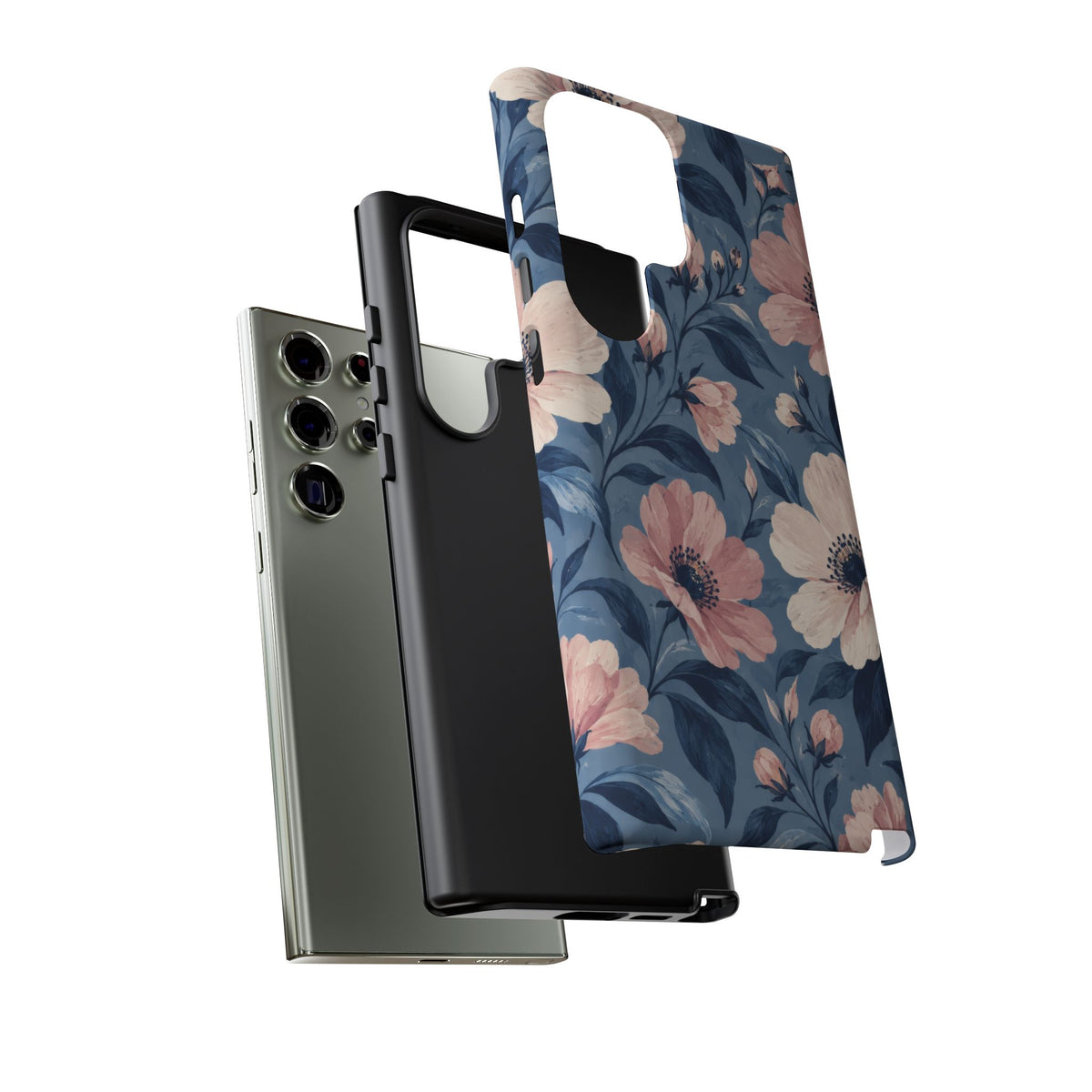 Dusk Blossom Samsung Galaxy Tough Case | Pink & Ivory Floral on Blue