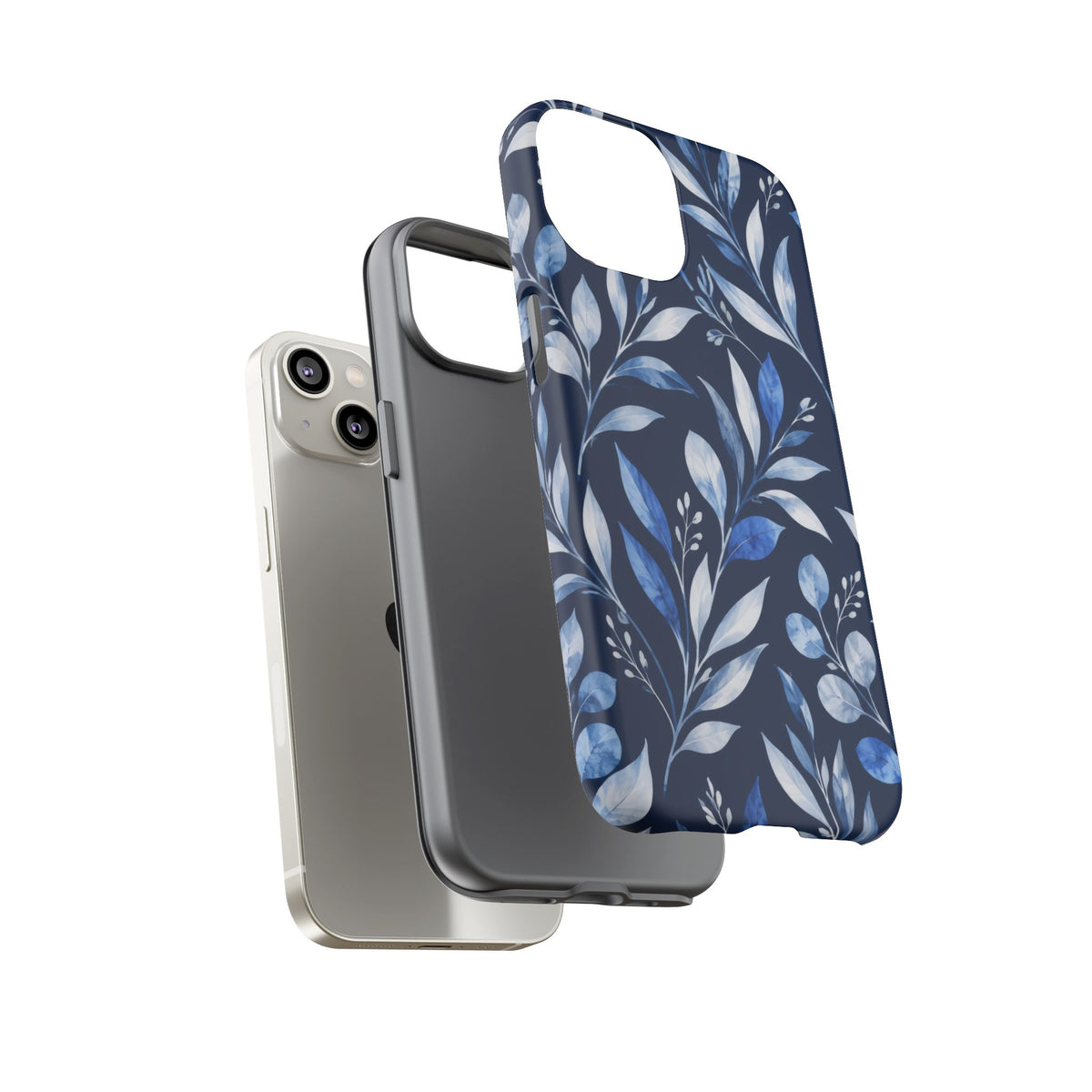 Blue Hour Botanical iPhone Tough Case | Blue Botanical Leaf Pattern