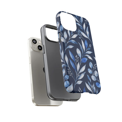 Blue Hour Botanical iPhone Tough Case | Blue Botanical Leaf Pattern
