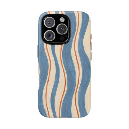 Blue Wavy Stripe iPhone Tough Case | Riviera Ribbons