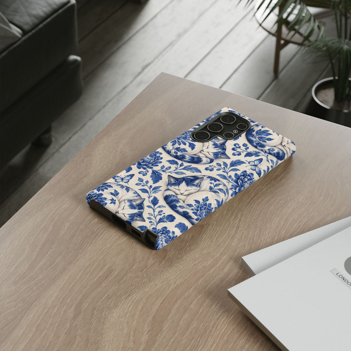 Porcelain Paws Samsung Galaxy Tough Case | blue cat pattern