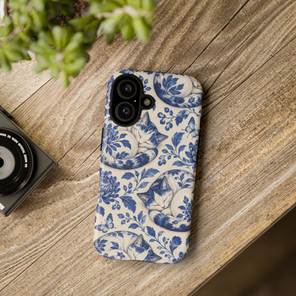 Porcelain Paws iPhone Tough Case | blue cat pattern