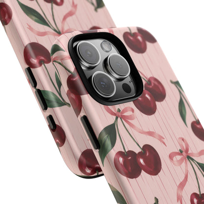 Cherry Ribbon iPhone Tough Case | cherry print